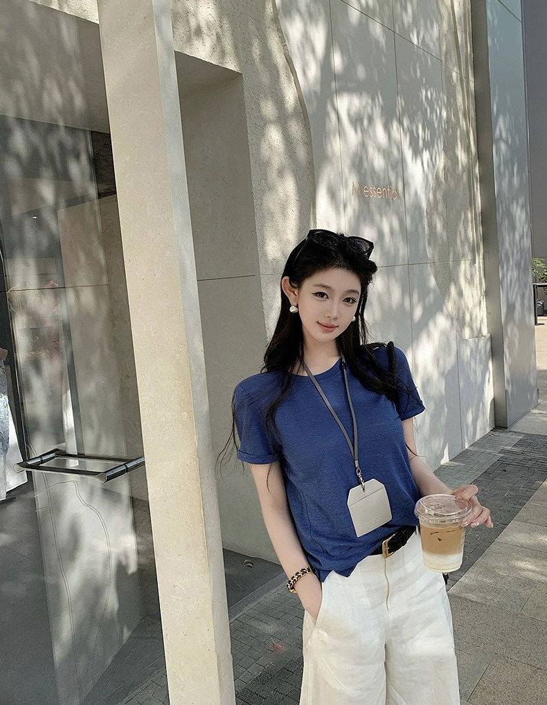 麻棉感夏季凉感冰透休闲百搭显瘦T恤短袖,女装T恤,湘姗
