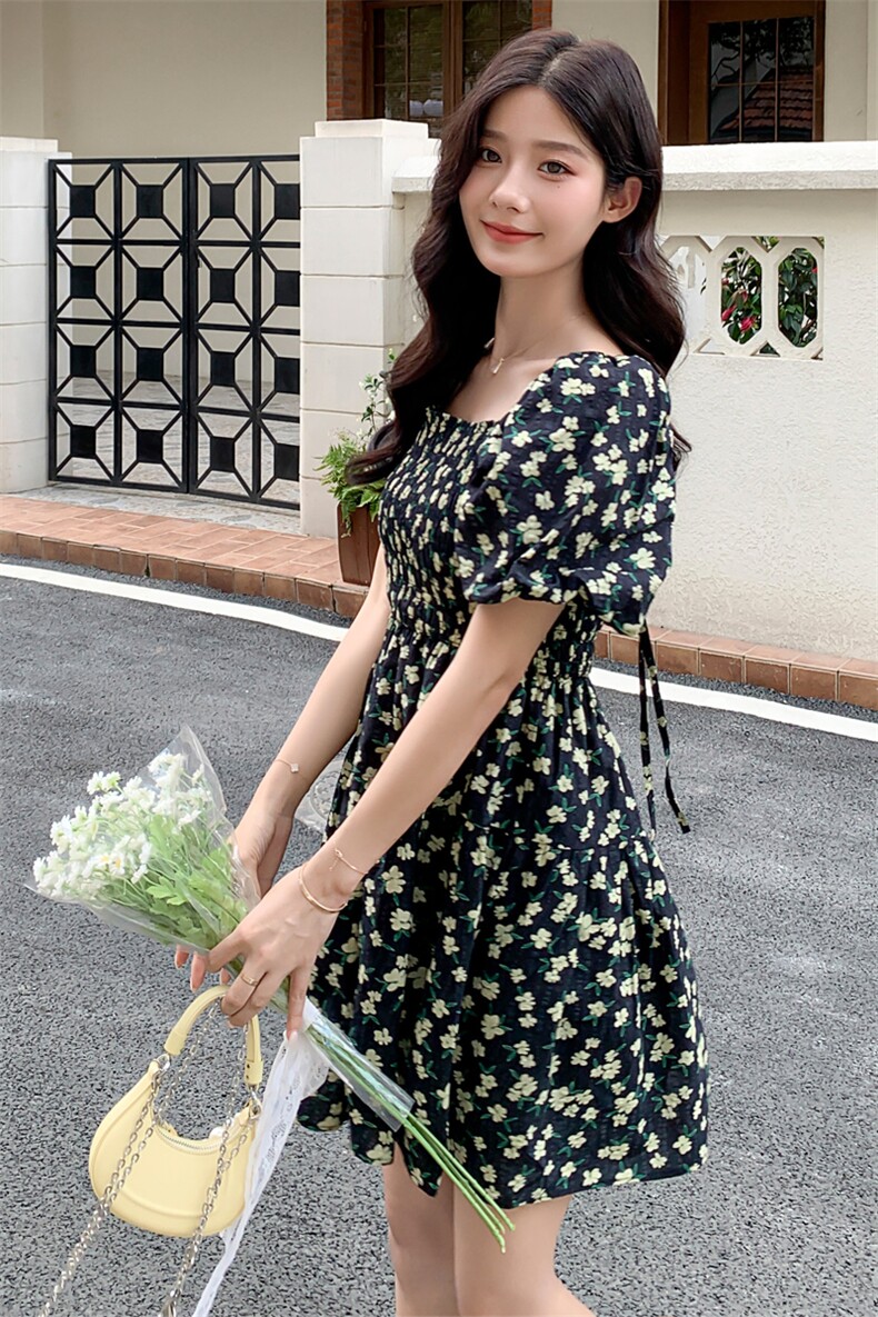 夏季新款方领碎花短款连衣裙B190-82376-P100-K148,女装连衣裙,辉之琳