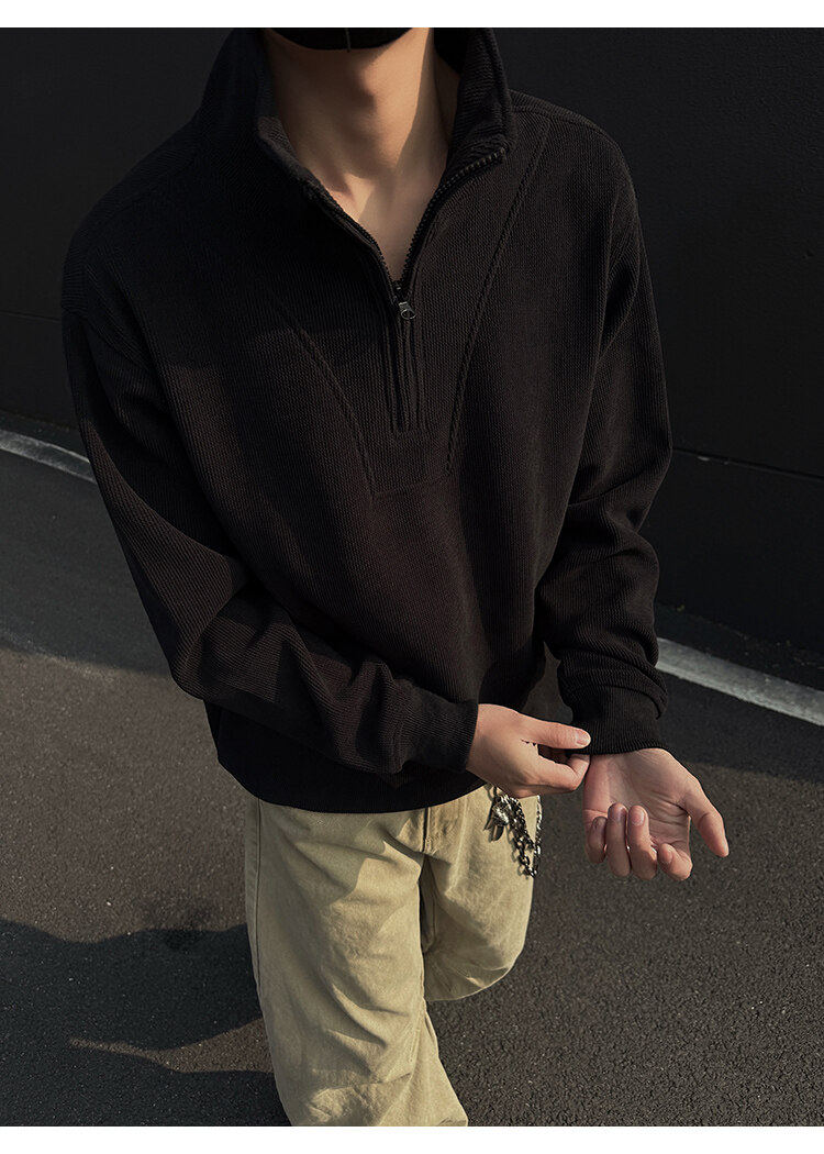 坑条肌理感春季新款半高领拉链男士卫衣上衣潮牌痞帅外套P58,男装卫衣,电商C306-1