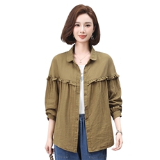 时尚宽松显瘦长袖衬衫女秋装新款韩版百搭荷叶边设计感小众上衣，女装衬衫，叶笙衣