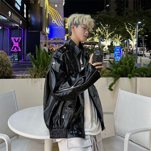 2024新款美式复古工装夹克短款小众机车皮衣翻领男现货 W8362-P85图片