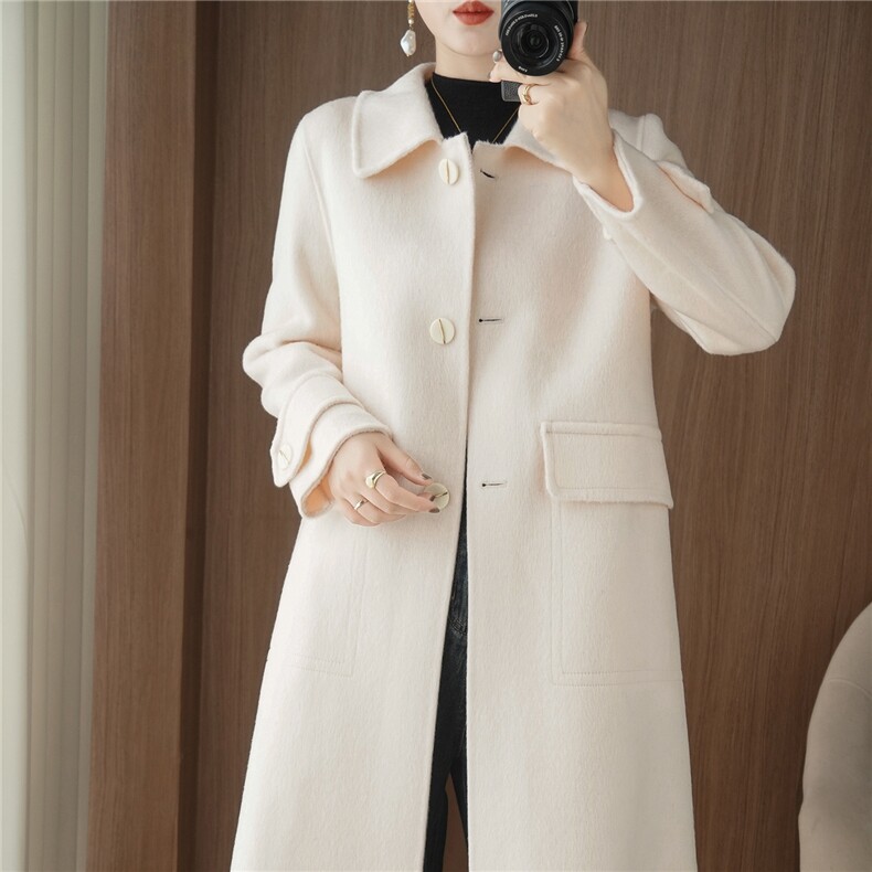 2025秋冬新款赫本风双面呢大衣女毛呢外套羊毛呢中长款外套，女装双面呢大衣，贝源羊绒