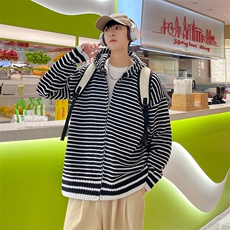 高品质秋款男连帽毛衣条纹拼接针织衫拉链夹克外套M5654P65，男装针织衫/毛衣，星座1013-1