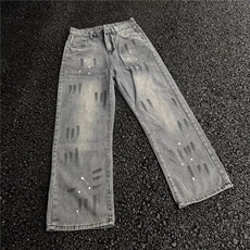 美式波点扎染高街vibe牛仔裤痞帅裤子复古微喇直筒裤K7071-P47，男装牛仔裤，电商B245