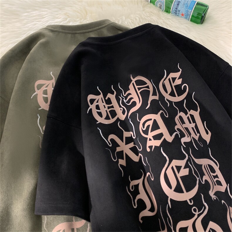 量大优供视频进口直喷印花美式麂皮绒短袖t恤JD206特P25,男装T恤,电商A486