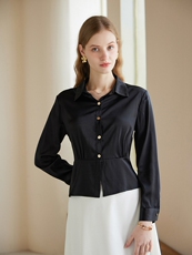 七分袖简约气质小收腰显瘦优质版型丝光法式衬衫，女装衬衫，澳冬特羊绒