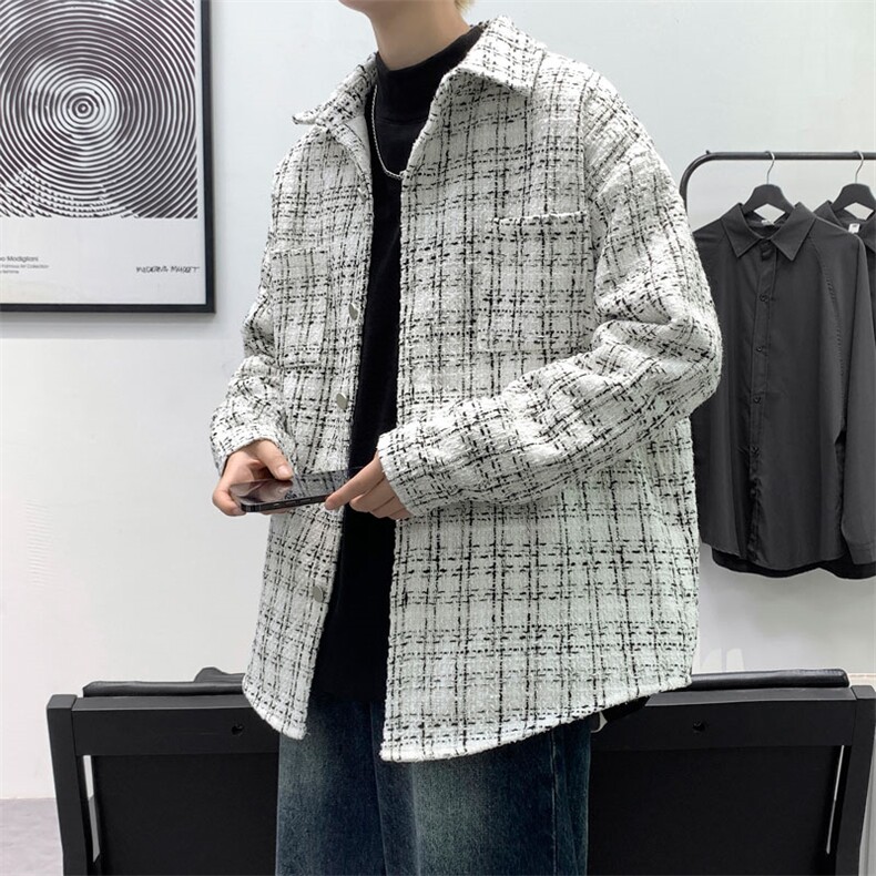 WX025-春秋款P55加绒款P65小香风夹克男千鸟格时尚潮流外套,男装夹克,电商A320