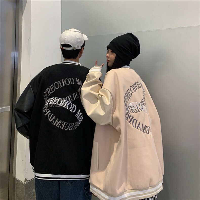 环形刺绣夹克PU皮拼接外套潮牌棒球服（已注册）XZ1213-DY06-P90,男装夹克,星座1213