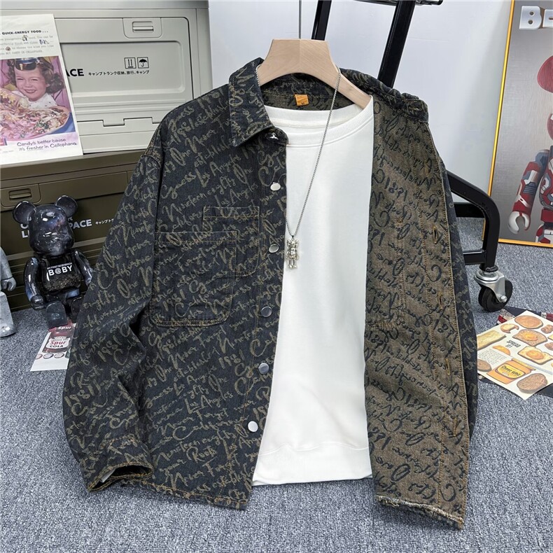 牛仔衬衫男2025春秋新款高端提花复古水洗休闲衬衣外套223/P62图片