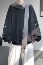 8XL-M高品质美式雕刻可拆卸破洞帽洗水深灰多穿法圆领卫衣WY28P88，男装卫衣，电商D206-1