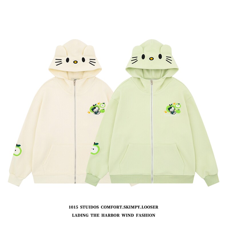 美式趣味猫咪刺绣宽松开衫卫衣外套潮牌情侣上衣1015-WY356-P98,女装短外套,四季星座1015