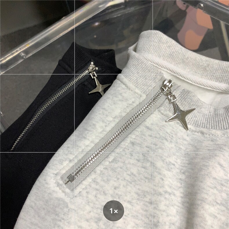 金属侧拉链头拼接卫衣男2026春装新款潮牌圆领宽松卫衣D339P58,男装卫衣,电商A335-1（原A458）