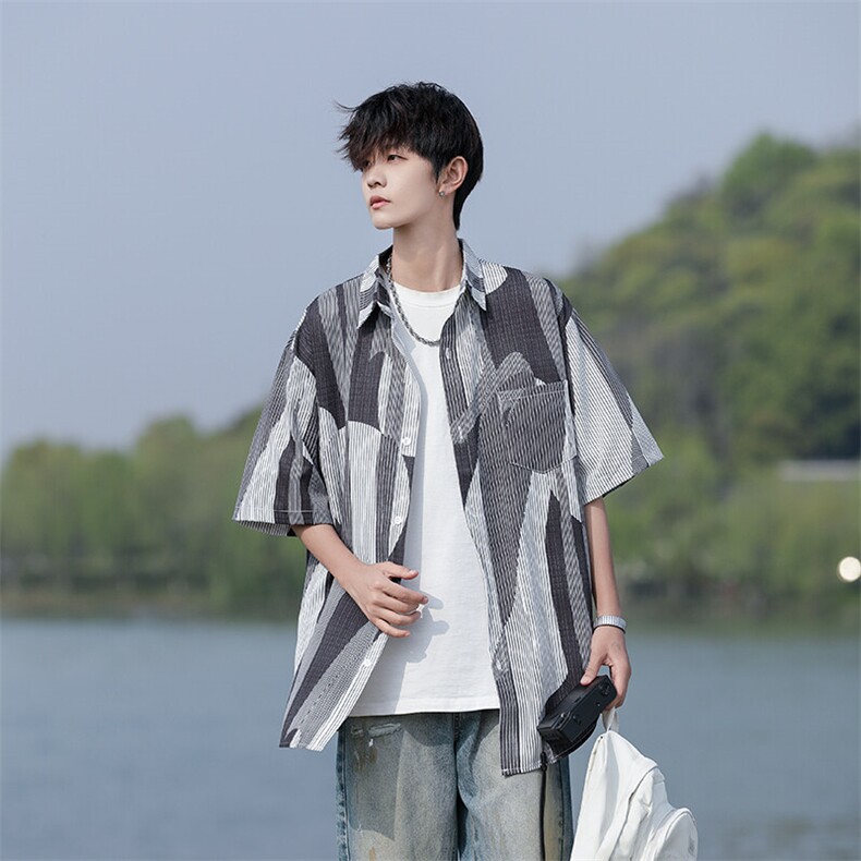 C06-P30M-7XL夏季新款大码潮牌印花短袖衬衫衬衣,男装衬衫,星座109-1