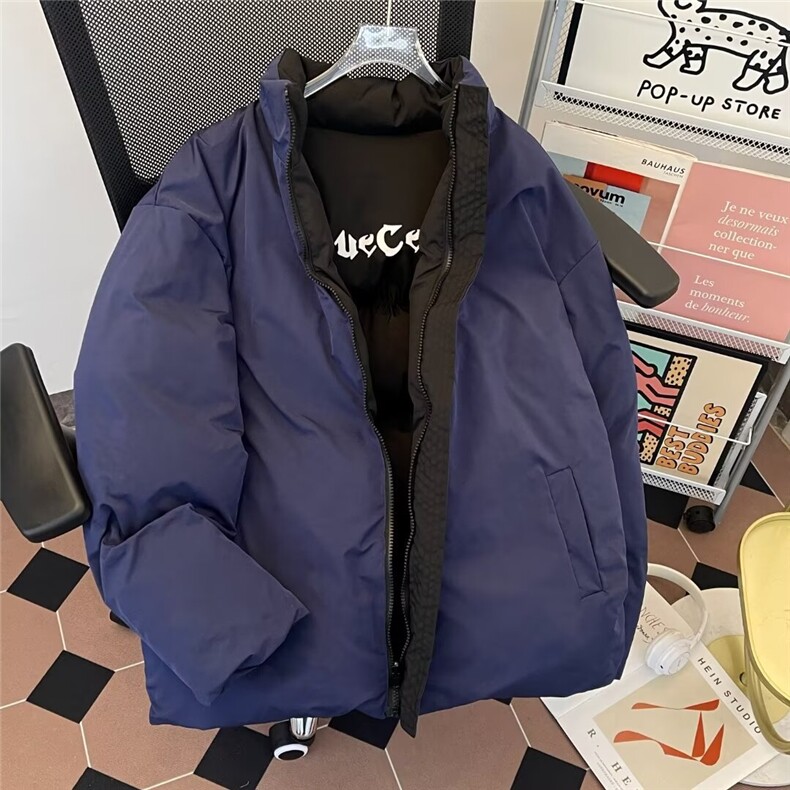 美式字母印花立领双面穿超厚2025冬季新款潮牌情侣宽松外套,女装短外套,星座506A