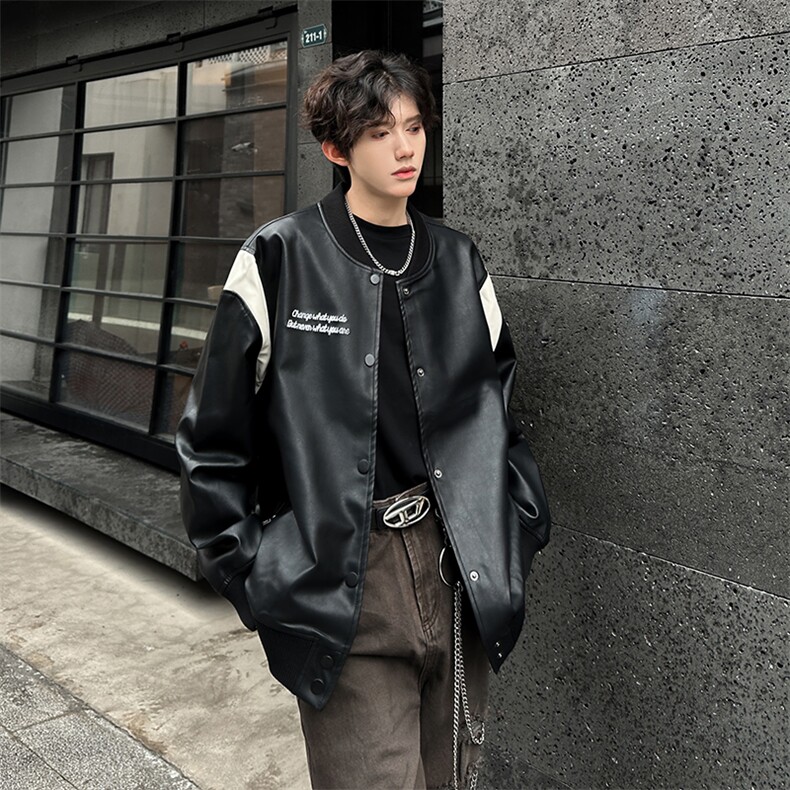 韩版潮流帅气皮衣男青年机车服皮夹克宽松外套  A071-P02-P108图片
