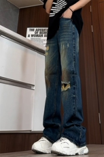 B221美式ins高街暗黑宽松直筒破洞喷墨乞丐牛仔裤LK24202-P60控78，男装牛仔裤，电商B221