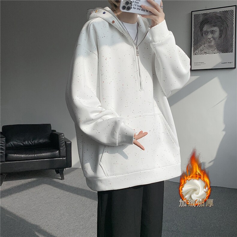 WY10181-特P55加绒特65重磅美式连帽大码卫衣半拉链外套男,女装短外套,电商A059