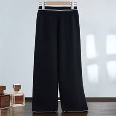 亲肤软糯山羊绒女士加厚时尚拼色休闲针织直筒阔腿裤外穿长裤，女装休闲裤，达齐羊绒