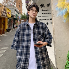 短袖衬衫男夏季新款磨毛格子衬衣DX711-特批25无差价，男装T恤，星座214-3