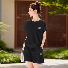 宽松减龄运动套装女夏欧货2025新款设计感休闲上衣阔腿短款两件套，女装套装/套裙，鑫慧