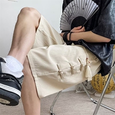 新中式风盘扣短裤男女夏薄款冰丝速干亚麻棉麻休闲5分裤子DK031，男装牛仔裤，星座601-2