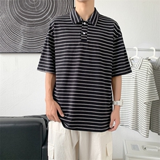 夏季条纹百搭ins衣服潮polo衫短袖t恤男宽松半袖五分袖T694-P30，男装T恤，星座512-2