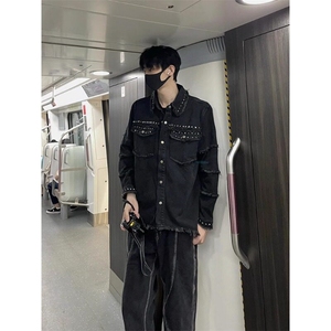[有货]铆钉毛边牛仔外套痞帅翻领夹克休闲上衣 JK205 特P58图片