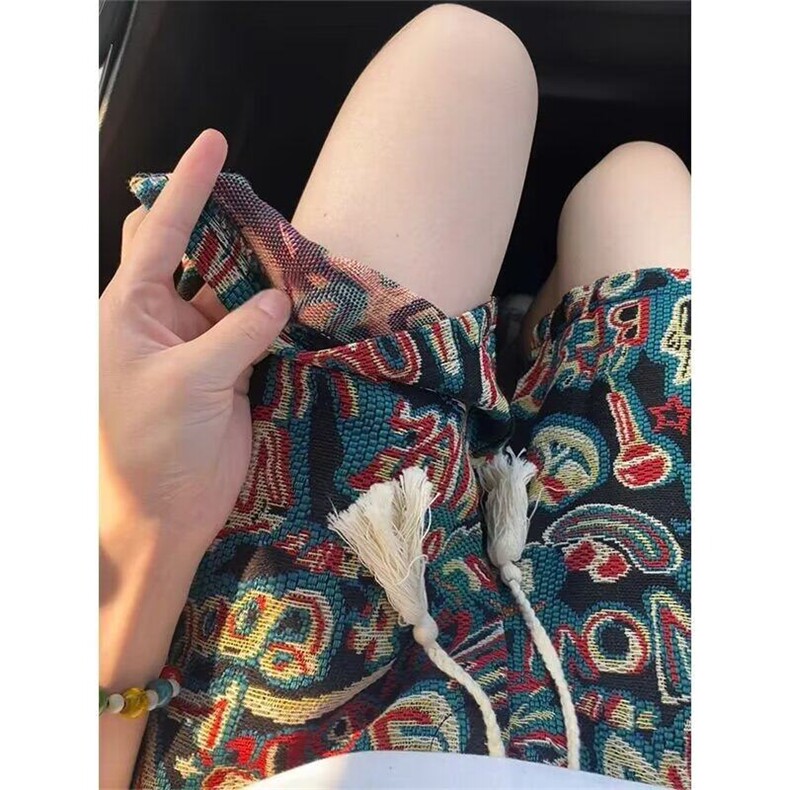 W54-P38民族风提花短裤夏季五分裤子宽松休闲沙滩裤衩,男装牛仔裤,星座617A-1（原B318A）