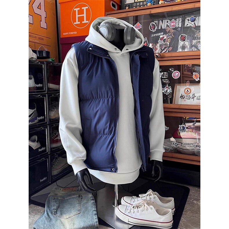 现货5W件冬季三防硬挺boxy短款立领棉衣马夹外套加厚马甲保暖棉服，男装棉衣，电商A486