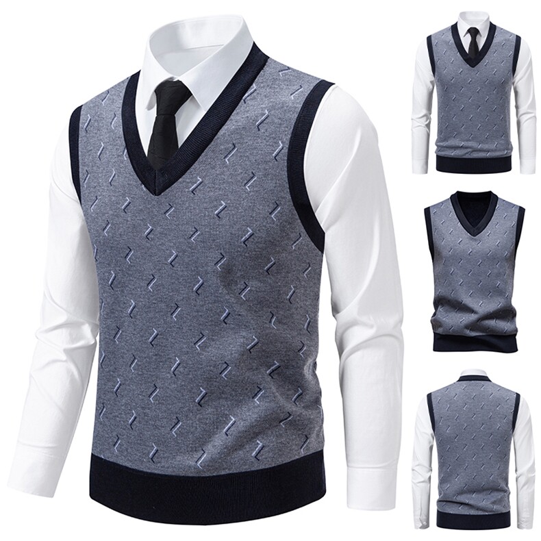 秋冬季加绒休闲爸爸装马甲套头宽松中老年款坎肩毛衣背心M35，男装针织衫/毛衣，星座1706