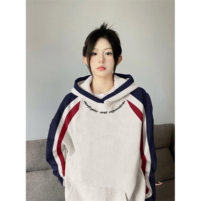 抖音得物供货提供视频秋冬重磅美式宽松接拼连帽卫衣3220,男装卫衣,电商A486
