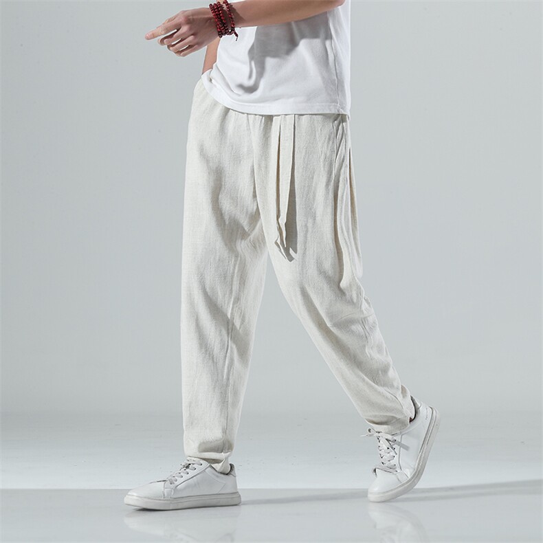 大码风小脚纯色萝卜裤亚麻裤棉麻裤男麻裤K25，男装休闲裤，星座225-6