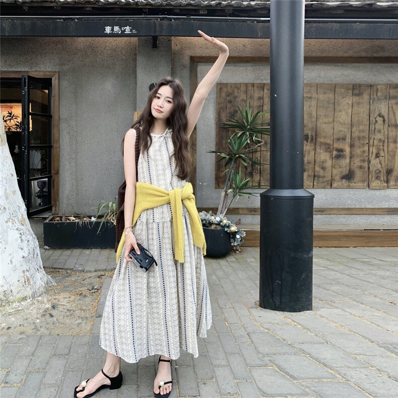 波西米亚度假风印花连衣裙女2025夏季新款法式复古气质无袖背心裙,女装连衣裙,2C159