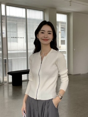 秋冬新款v领女拉链修身开衫衣保暖上衣针织衫打底，女装针织衫/毛衣，玛卡隆羊绒