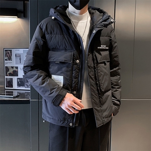 店主风连帽款白鸭绒80保暖休闲大口袋款B226-9007-P195,奶白肌男生搭配图片