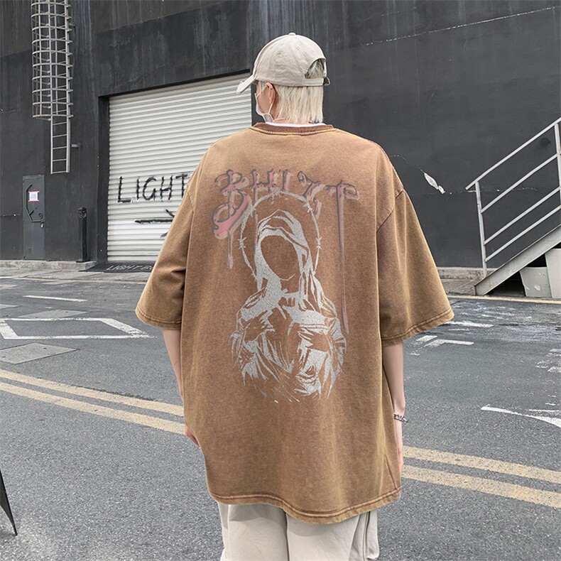 B239-1069-P38复古水洗做旧夏季美式印花半袖高街重磅短袖T恤,男装T恤,星座514-2(原B239)