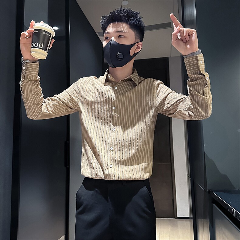 店主风条纹衬衫男长袖修身潮流百搭社会小伙301C-CS07-P58控78,男装衬衫,星座301C（原B323）