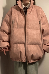 中性PU皮复古做旧双侧金属拉链夹克式加棉棉衣男MY77092P130控198图片