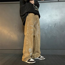 美式高街水洗复古刺绣牛仔裤男嘻哈街头休闲宽松阔腿长裤NK40-p52，男装牛仔裤，星座1008-2