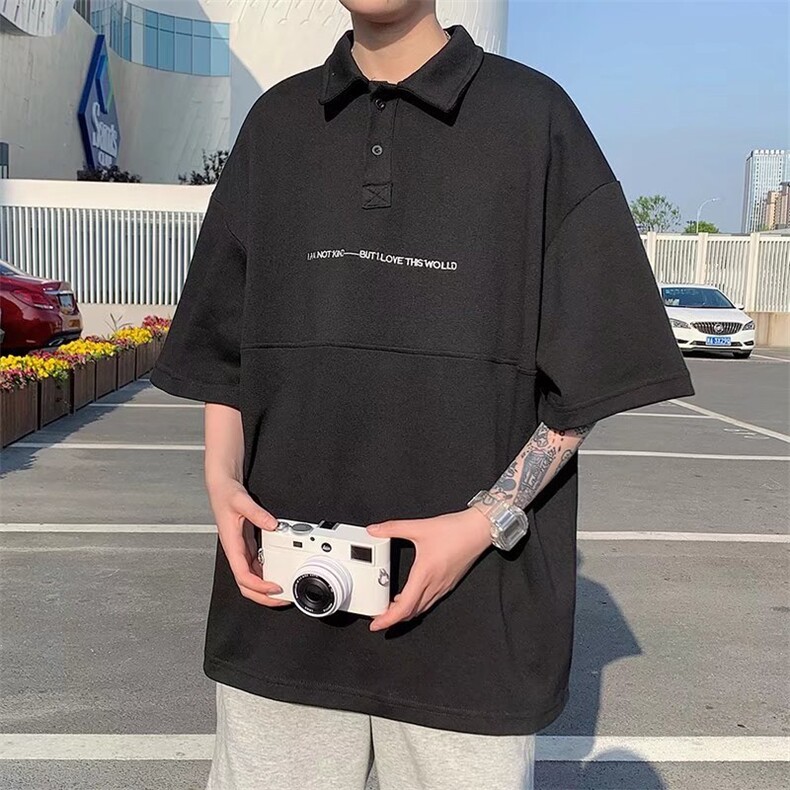 拼色短袖Polo衫男夏季港风chic潮流宽松休闲翻领T恤上衣T1101-P35,男装Polo衫,星座512-2