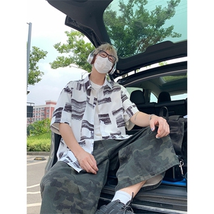 夏季新款大码休闲潮流短袖衬衫花衬衣条纹衬衫DC2252-特价P23图片