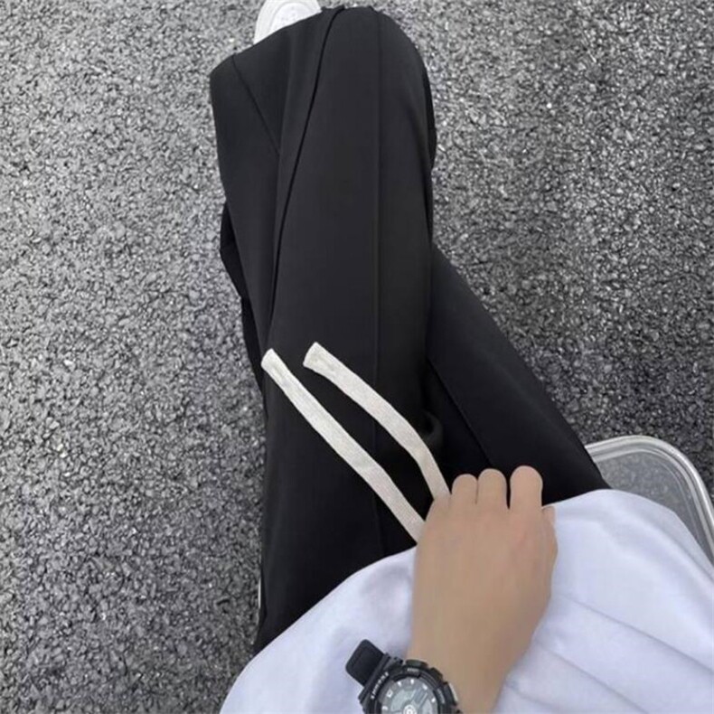 夏季薄款潮牌美式黑色休闲裤男高街直筒宽松拉链西裤百搭垂感长裤,男装休闲裤,星座601-2