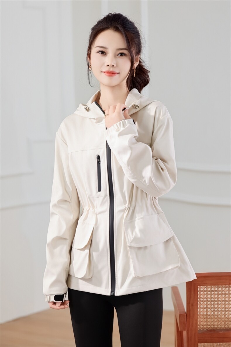 2025时尚百搭宽松型常规长袖拉链款风衣，女装短外套，翩雅女装供货