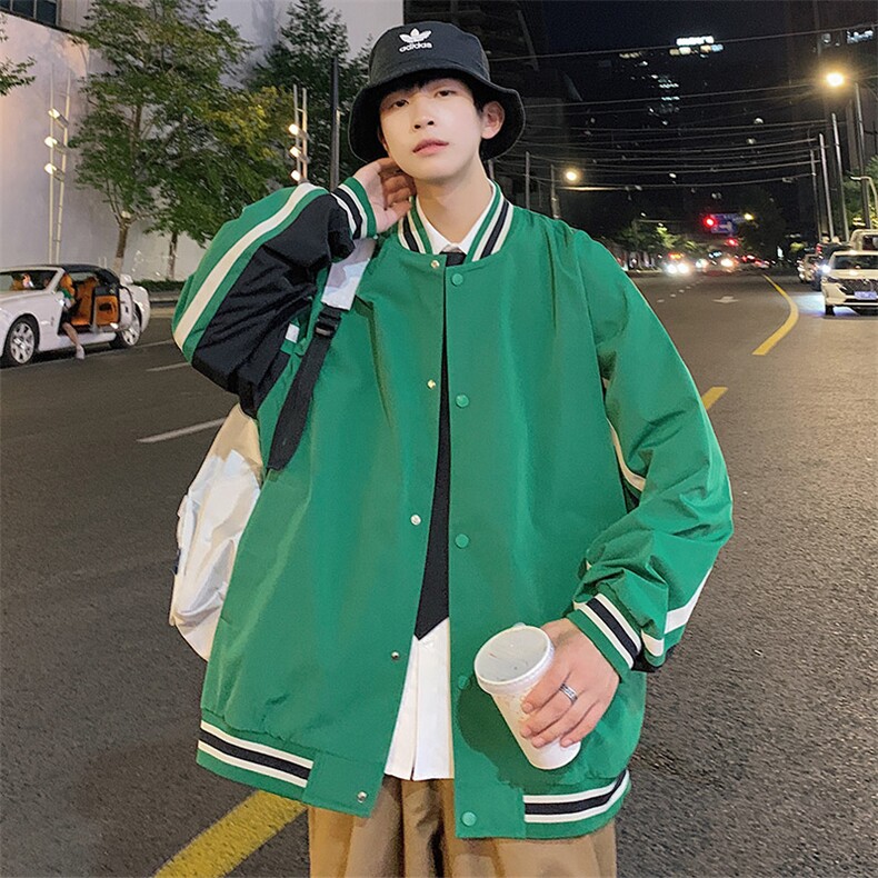 小牛津上衣夹克宽松落肩拼色棒球服外套XZ214-8JK701-P65,男装夹克,星座1204-3