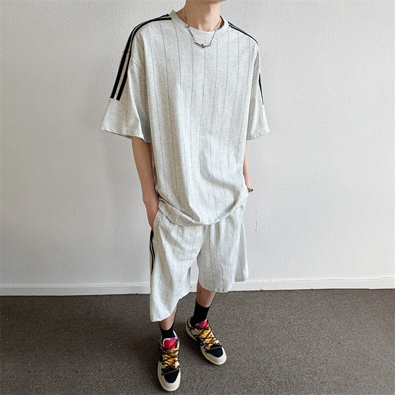 套装t恤男夏季薄款条纹款篮球休闲运动短袖短裤男装一套装,男装休闲套装,星座1206（原A206）