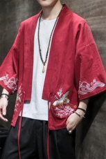 F861P55室内风风仙鹤刺绣百搭七分袖潮宽松汉服大码外套，男装T恤，电商A026
