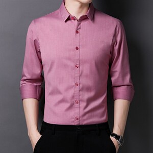 衬衫男长袖春秋季2022薄款中年男士商务休闲纯色免烫男装上衣图片