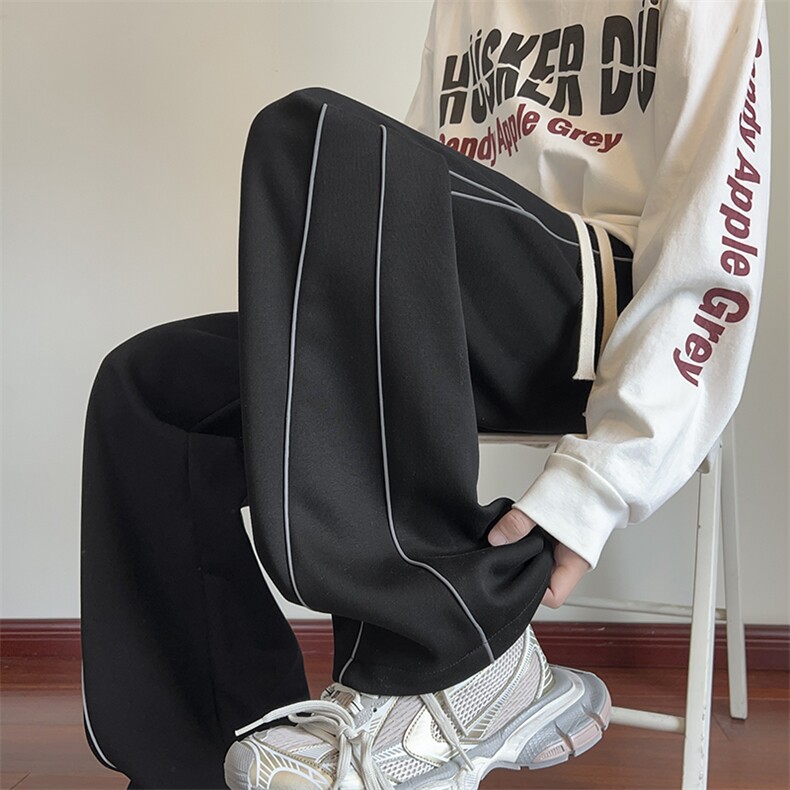 抖音品质秋季新款潮拼接反光条宽松休闲卫裤B315-K112-特p40控78，男装休闲裤，电商B315