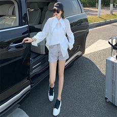 女款春季新款简约宽松尖领百搭纯色长袖衬衣设计感时尚休闲衬衣潮，女装衬衫，江南