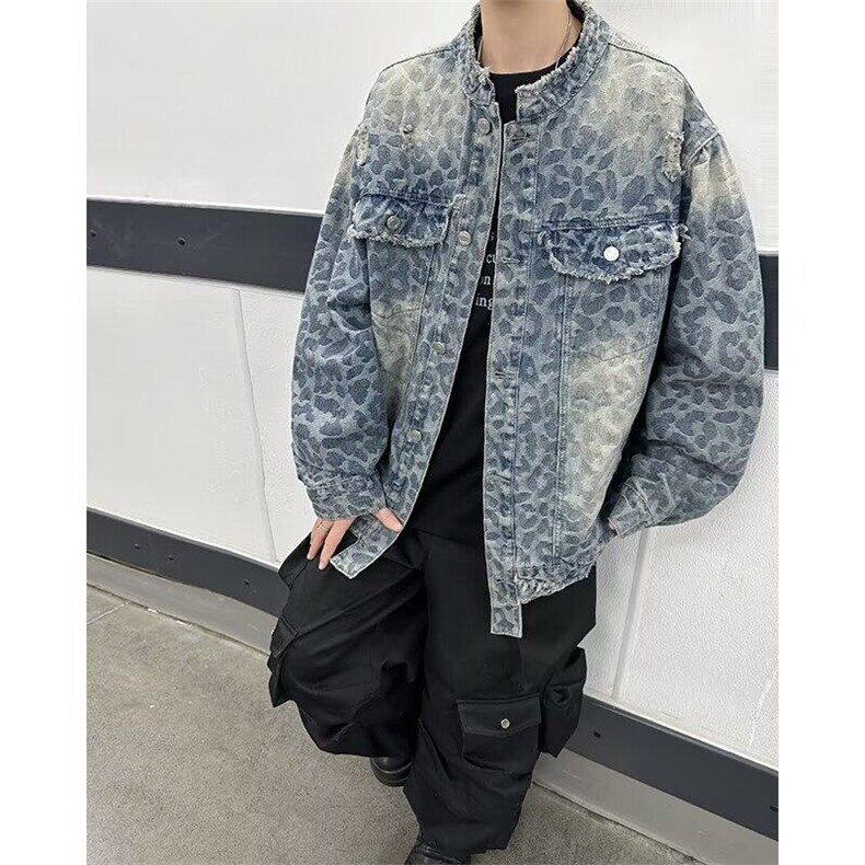 春毛边牛仔外套男渐变美式复古高街设计感小众潮牌夹克W6452-P78，男装工装外套，星座412-2